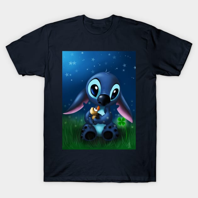 Stitch, four-leaf clover T-Shirt by cloudart2868